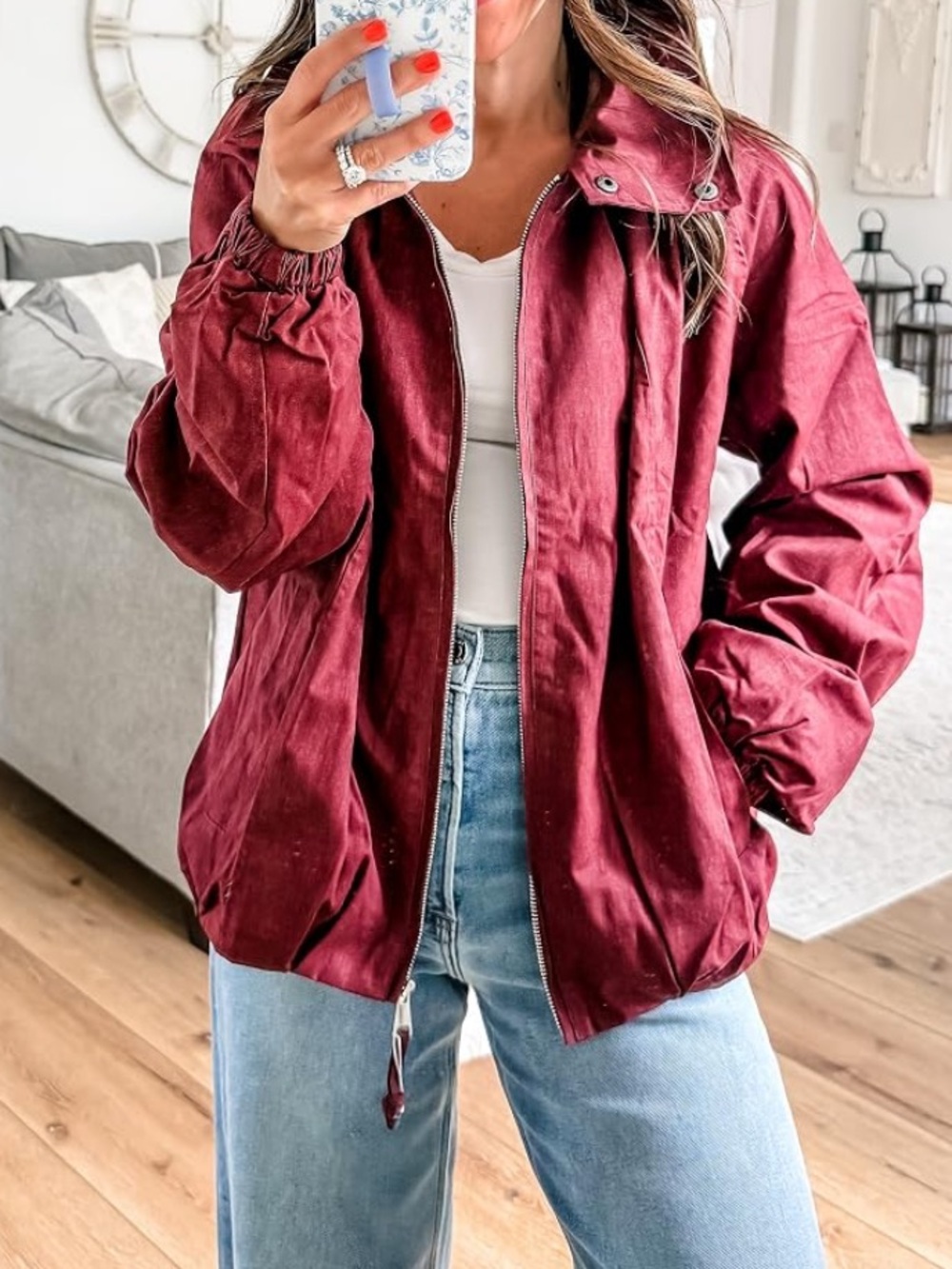 NWT Women's Oversize Burgundy Zip-Front Jacket🌻